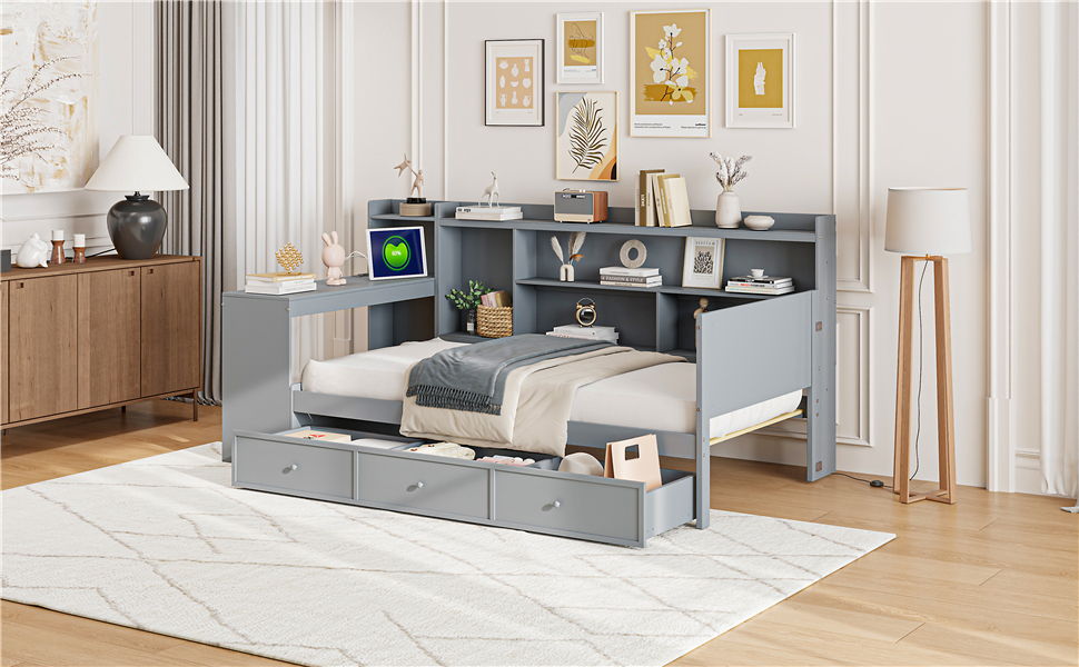 Daybed With 3 Drawers USB Ports And Desk - The Sleep Loft - Online Mattress Showroom NYC