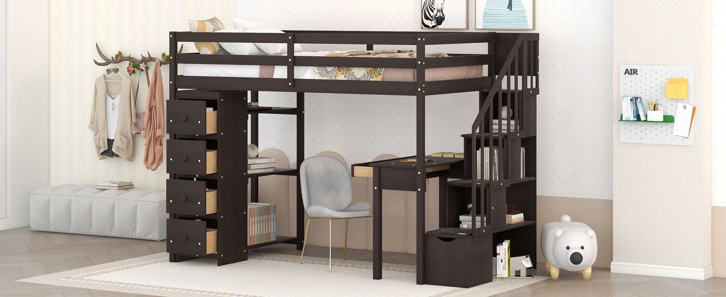 Loft Bed With Storage Drawers, Desk And Stairs With Shelves - The Sleep Loft - Online Mattress Showroom NYC