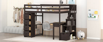Loft Bed With Storage Drawers, Desk And Stairs With Shelves - The Sleep Loft - Online Mattress Showroom NYC