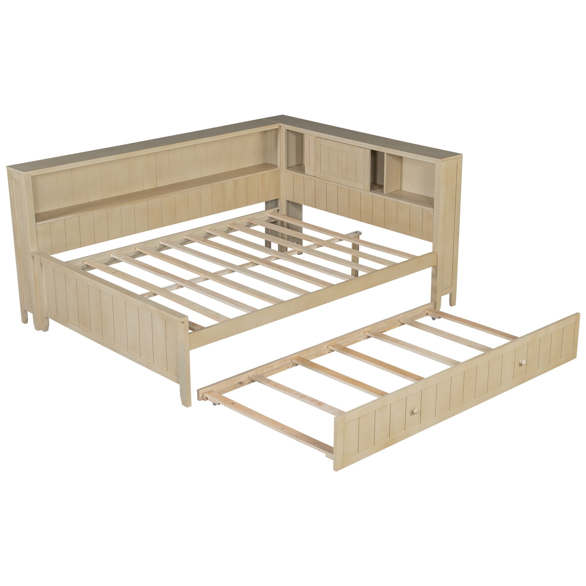Full Size Daybed With Storage Shelves And Trundle - Ancient White - The Sleep Loft - Online Mattress Showroom NYC