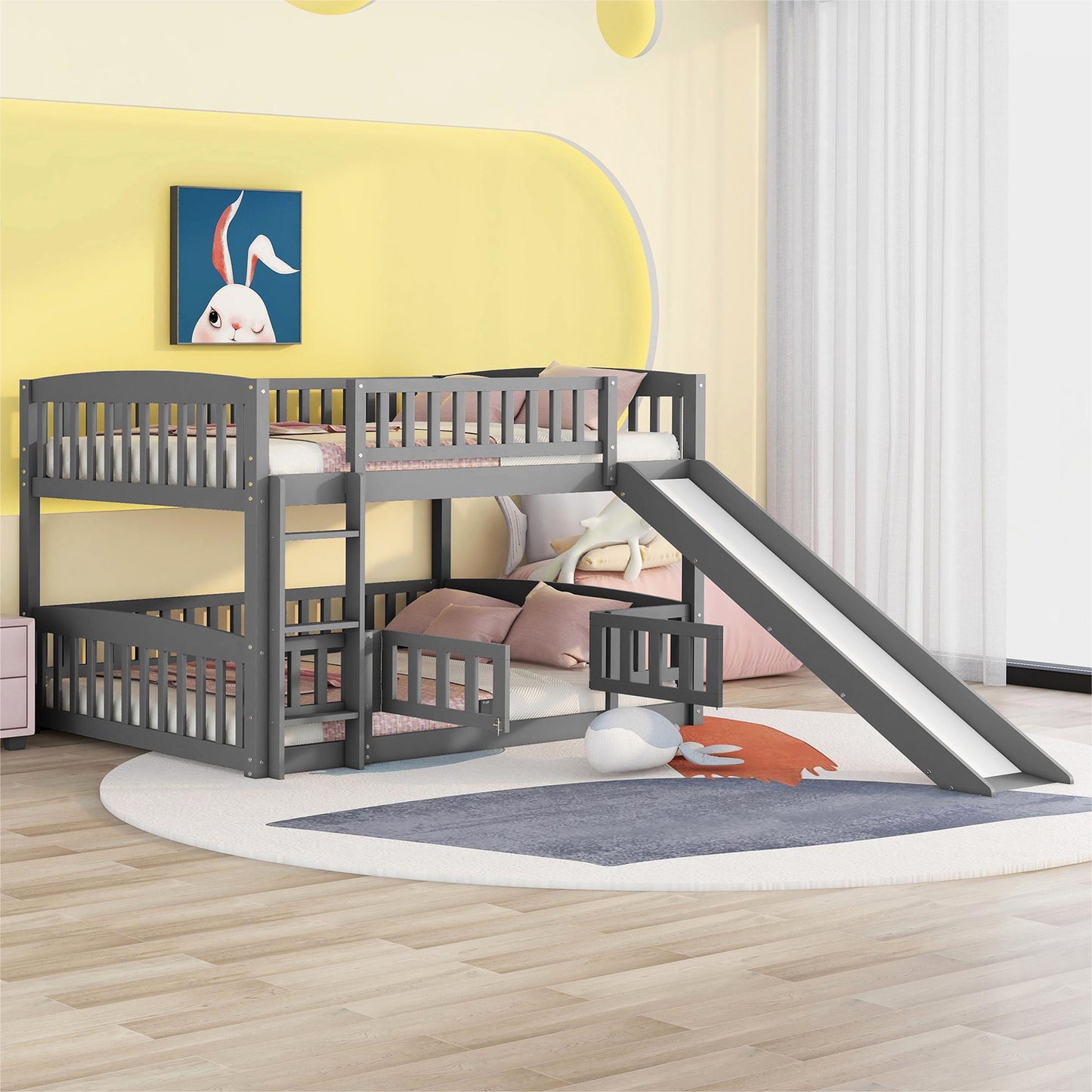 Low Bunk Bed With Slide, Fence And Ladder - The Sleep Loft - Online Mattress Showroom NYC