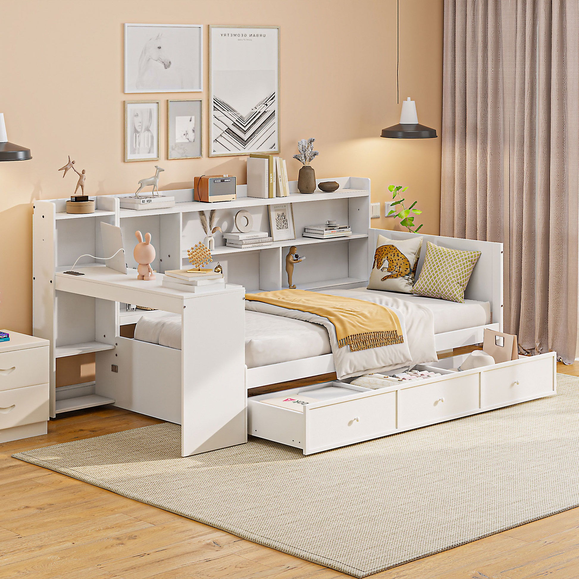 Daybed With 3 Drawers USB Ports And Desk - The Sleep Loft - Online Mattress Showroom NYC