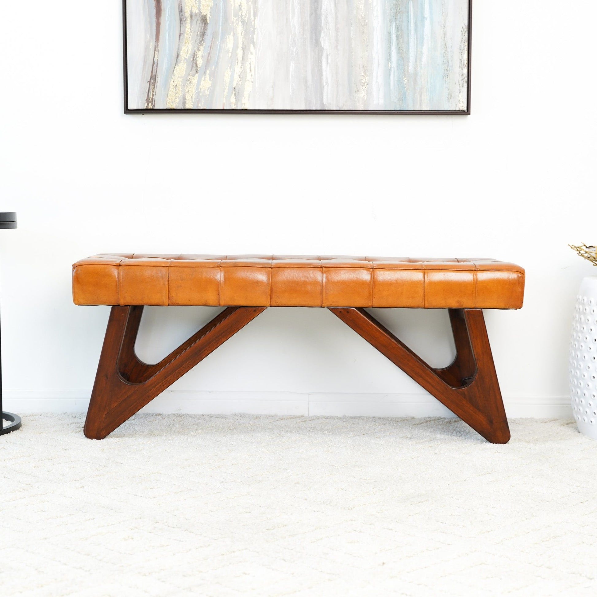 Mia - Bench With Buttons - Brown / Rustic - The Sleep Loft - Online Mattress Showroom NYC