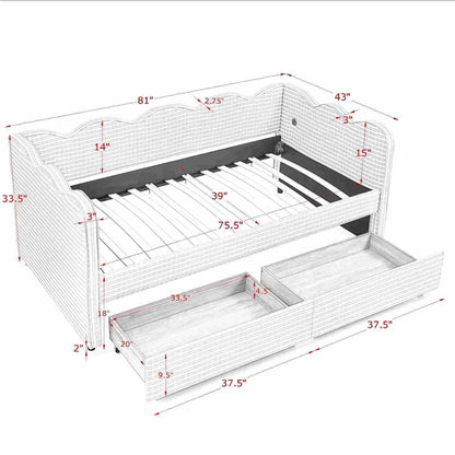 Gingham Daybed With USB Charging Port, Wave-Shaped Design - The Sleep Loft - Online Mattress Showroom NYC