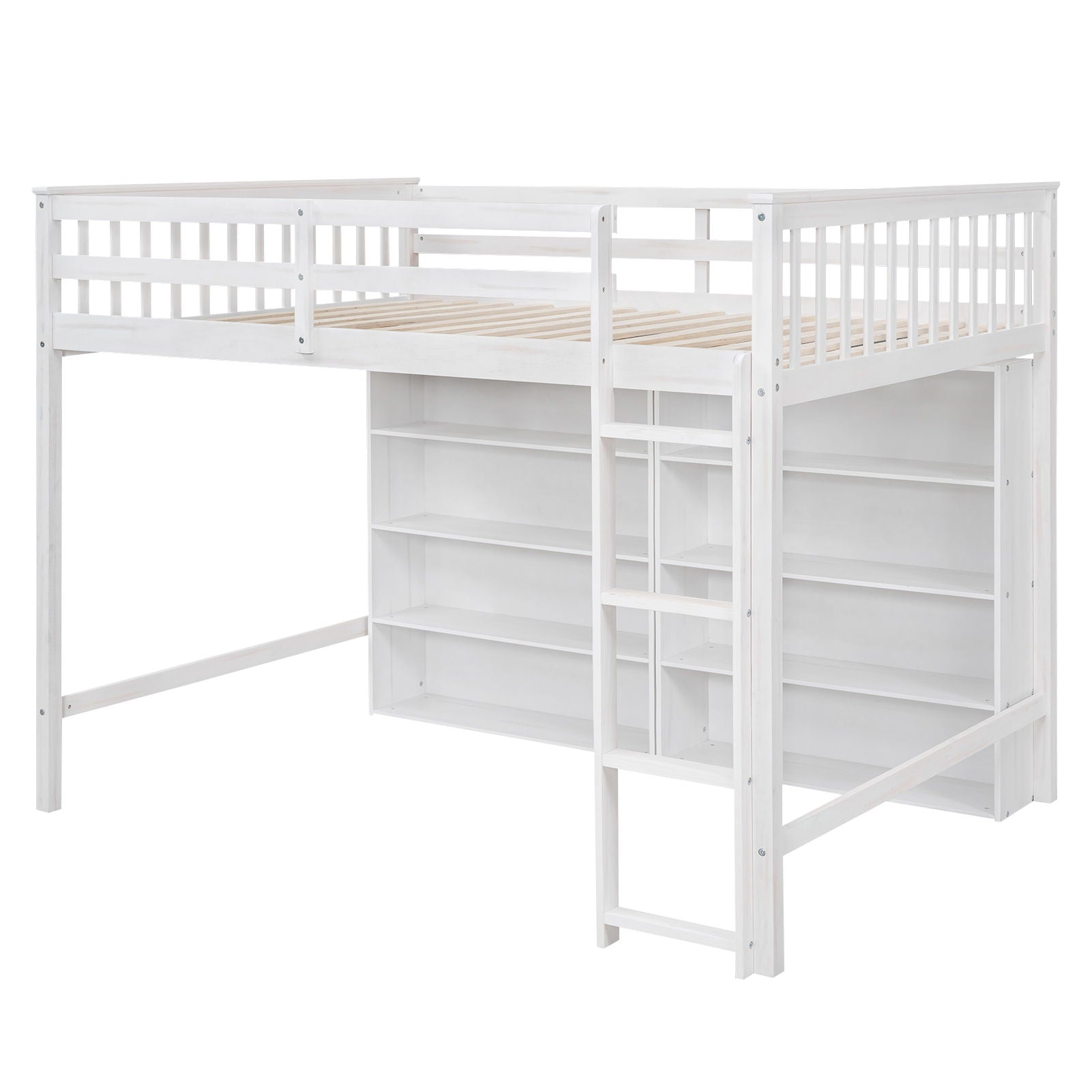 Loft Bed With 8 Open Storage Shelves And Built In Ladder - The Sleep Loft - Online Mattress Showroom NYC