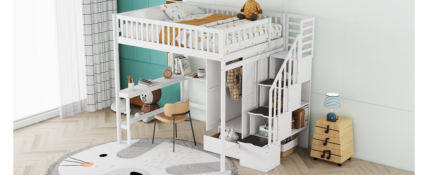 Loft Bed With Bookshelf, Drawers, Desk, And Wardrobe - The Sleep Loft - Online Mattress Showroom NYC