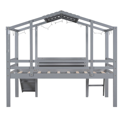 Loft House Bed With Ladder And Slide, With board And Light Strip On The Roof - The Sleep Loft - Online Mattress Showroom NYC