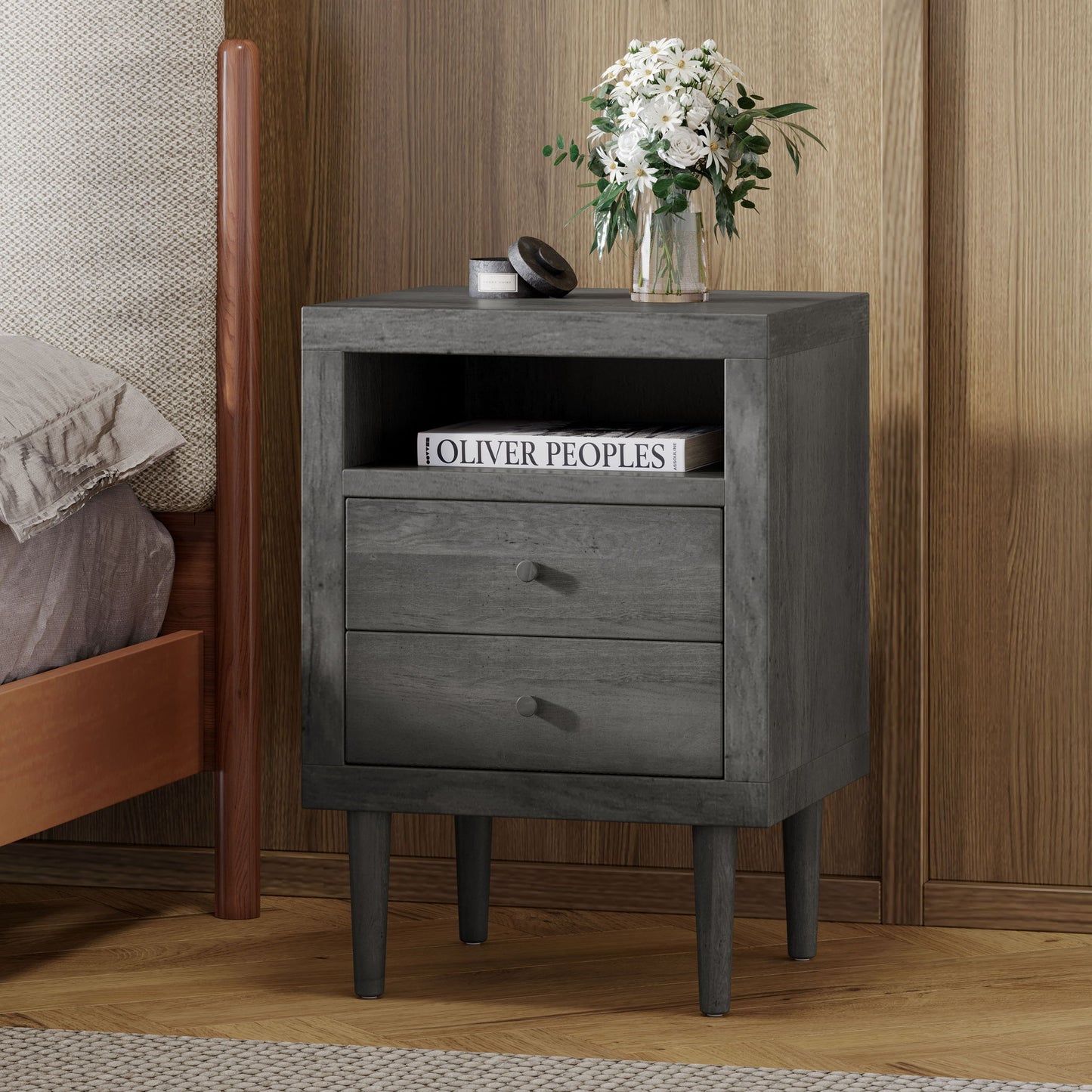 Nystrom - Mid Century Modern 2 Drawer Nightstand - The Sleep Loft - Online Mattress Showroom NYC