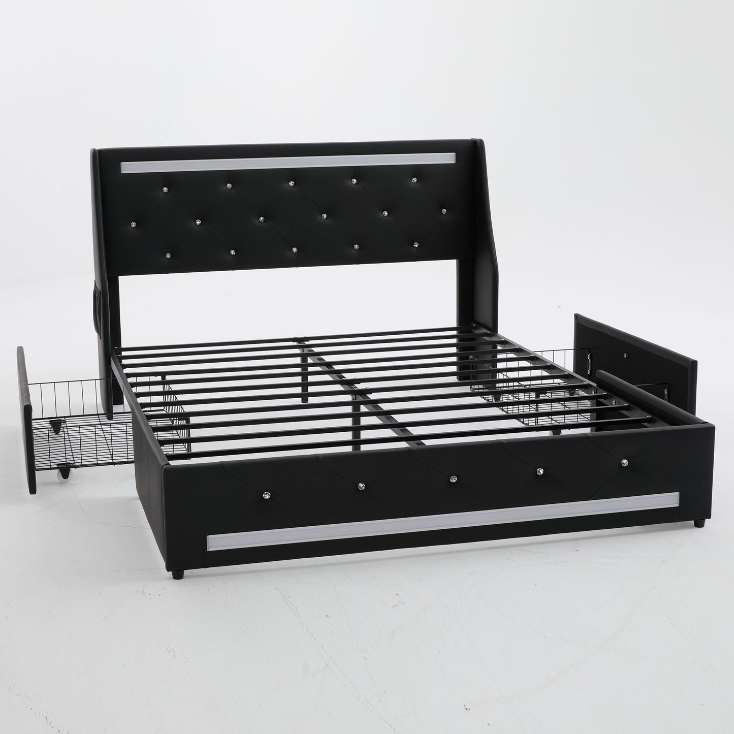 Wingback Upholstered Bed Frame With LED Lights, Charging Station - The Sleep Loft - Online Mattress Showroom NYC
