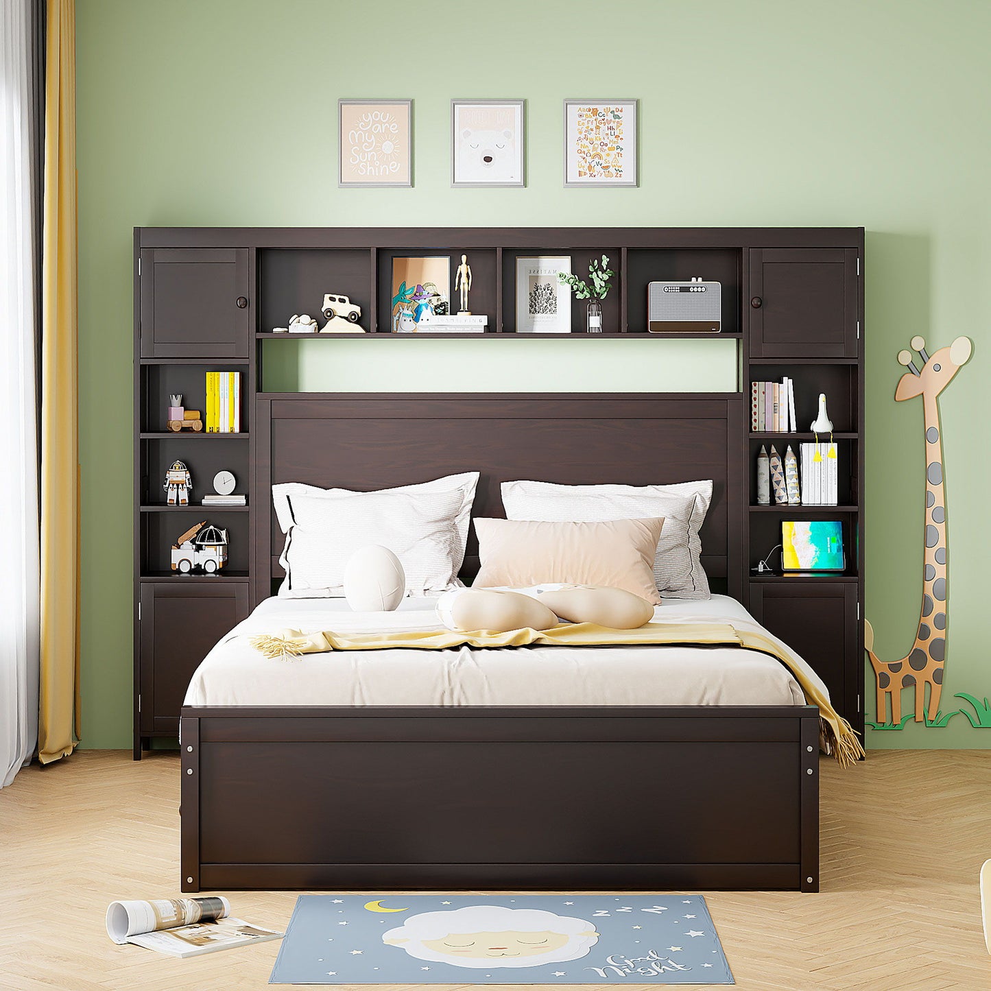 Bed With All In One Cabinet, Shelf And Sockets, Twin Long Trundle - The Sleep Loft - Online Mattress Showroom NYC