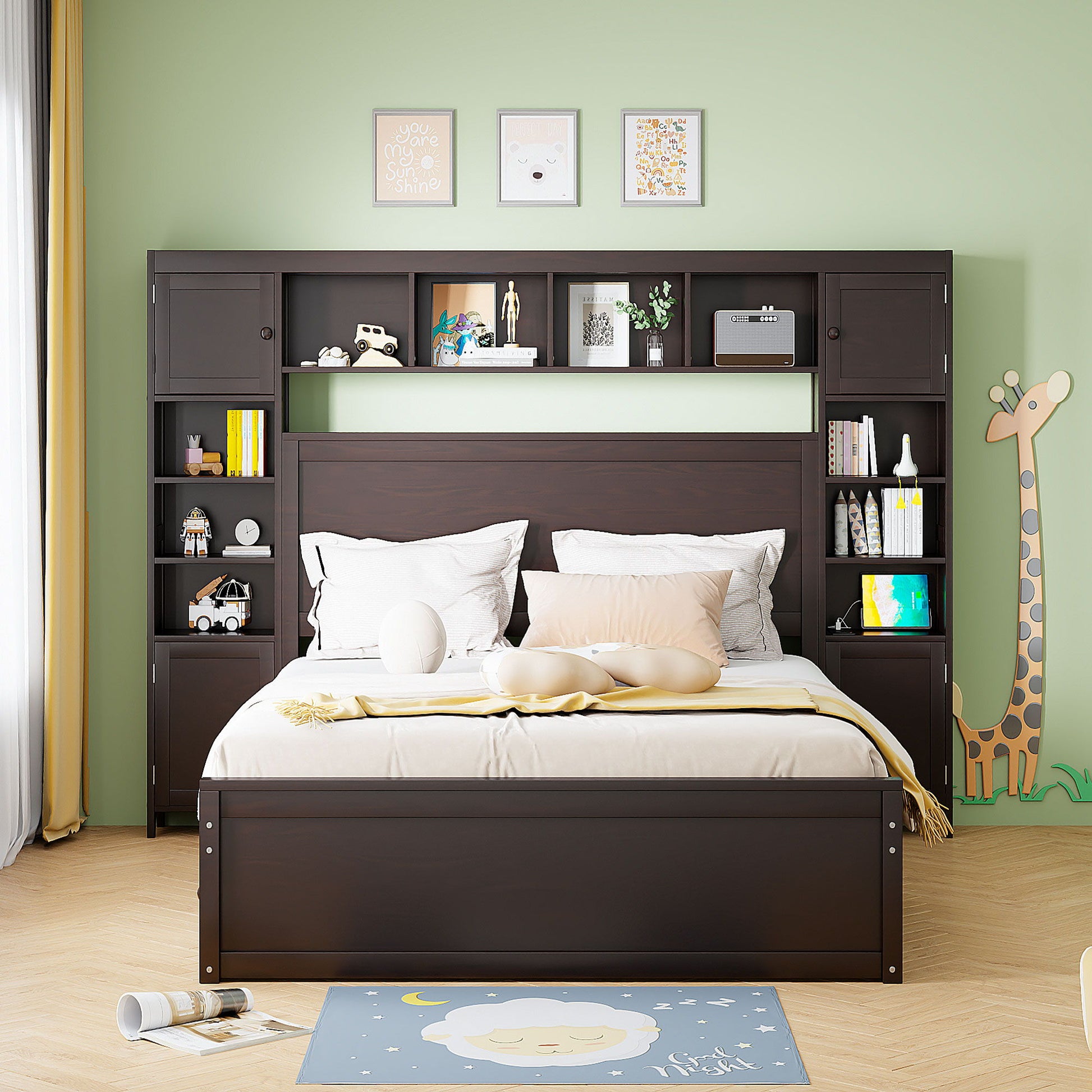 Bed With All In One Cabinet, Shelf And Sockets, Twin Long Trundle - The Sleep Loft - Online Mattress Showroom NYC