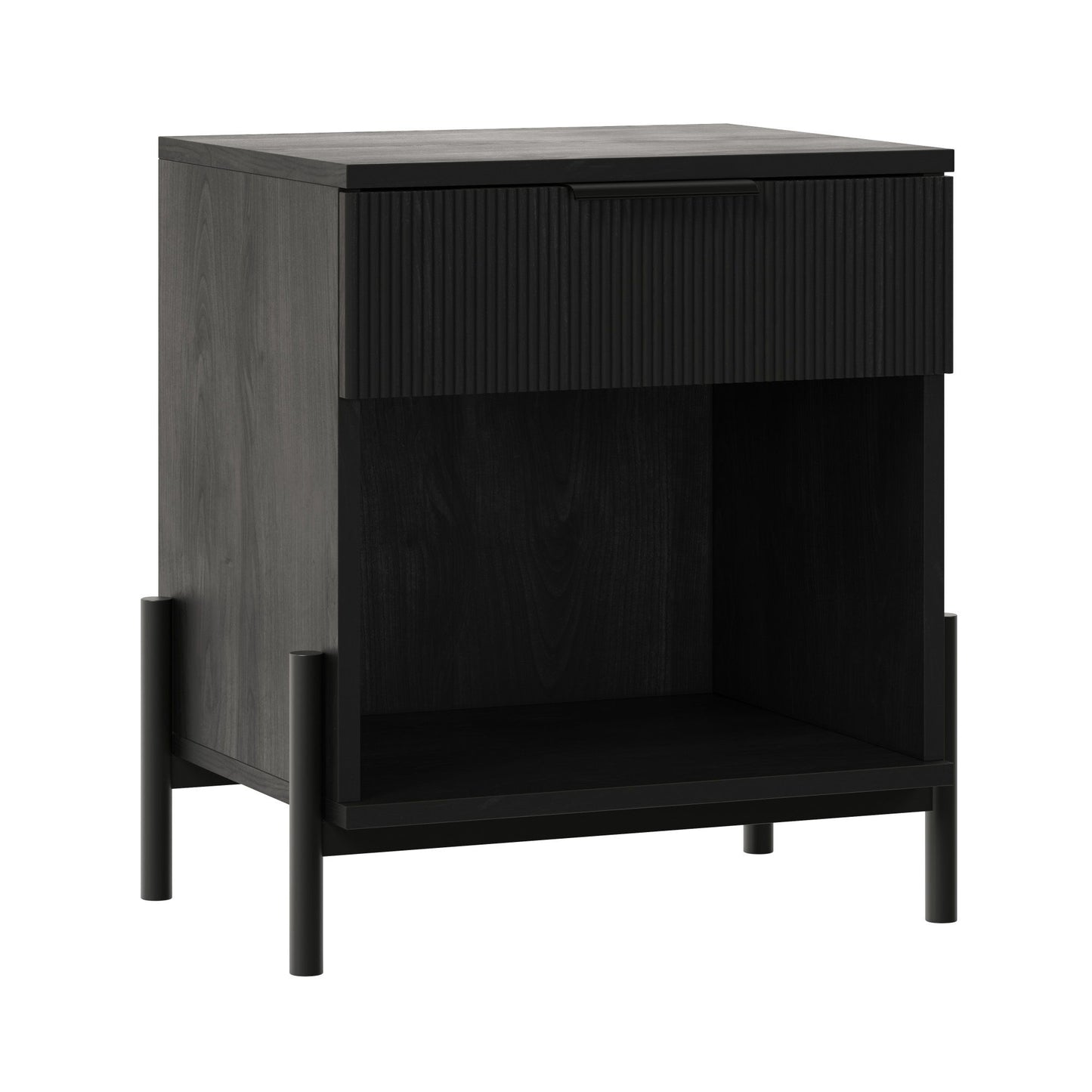 Modern Fluted Drawer Nightstand With Open Cubby Coastal - The Sleep Loft - Online Mattress Showroom NYC
