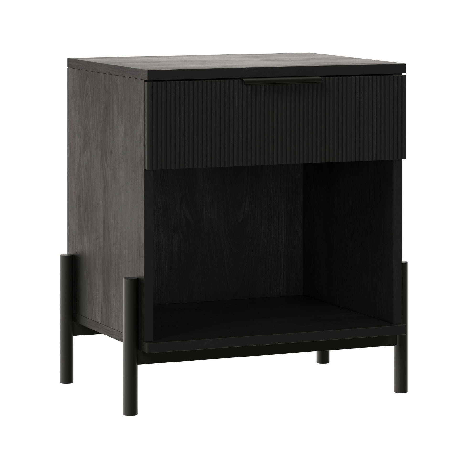 Modern Fluted Drawer Nightstand With Open Cubby Coastal - The Sleep Loft - Online Mattress Showroom NYC