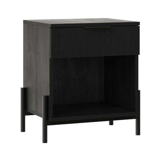 Modern Fluted Drawer Nightstand With Open Cubby Coastal - The Sleep Loft - Online Mattress Showroom NYC