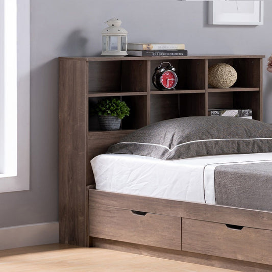 Bookcase Headboard 6 Shelves 3 Shelves Adjustable Top Panel Rounded Corners - The Sleep Loft - Online Mattress Showroom NYC