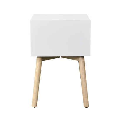 Modern Side Table With 2 Drawer, Mid-Century Storage Cabinet For Bedroom - White