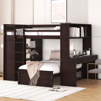 Loft Bed With A Twin Size Standalone Bed, Shelves, Desk, And Wardrobe - The Sleep Loft - Online Mattress Showroom NYC