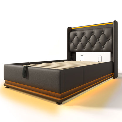 Upholstered Bed, 360 Surround LED Function, Remote Control, Hydraulic Storage Bed With USB, Type-C Charging (Without Mattress) - The Sleep Loft - Online Mattress Showroom NYC
