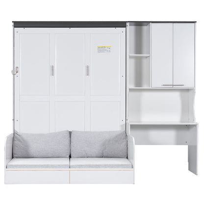 Multi Functional Murphy Bed With Sofa, Desk, And Storage Cabinet, Queen Size - White - The Sleep Loft - Online Mattress Showroom NYC