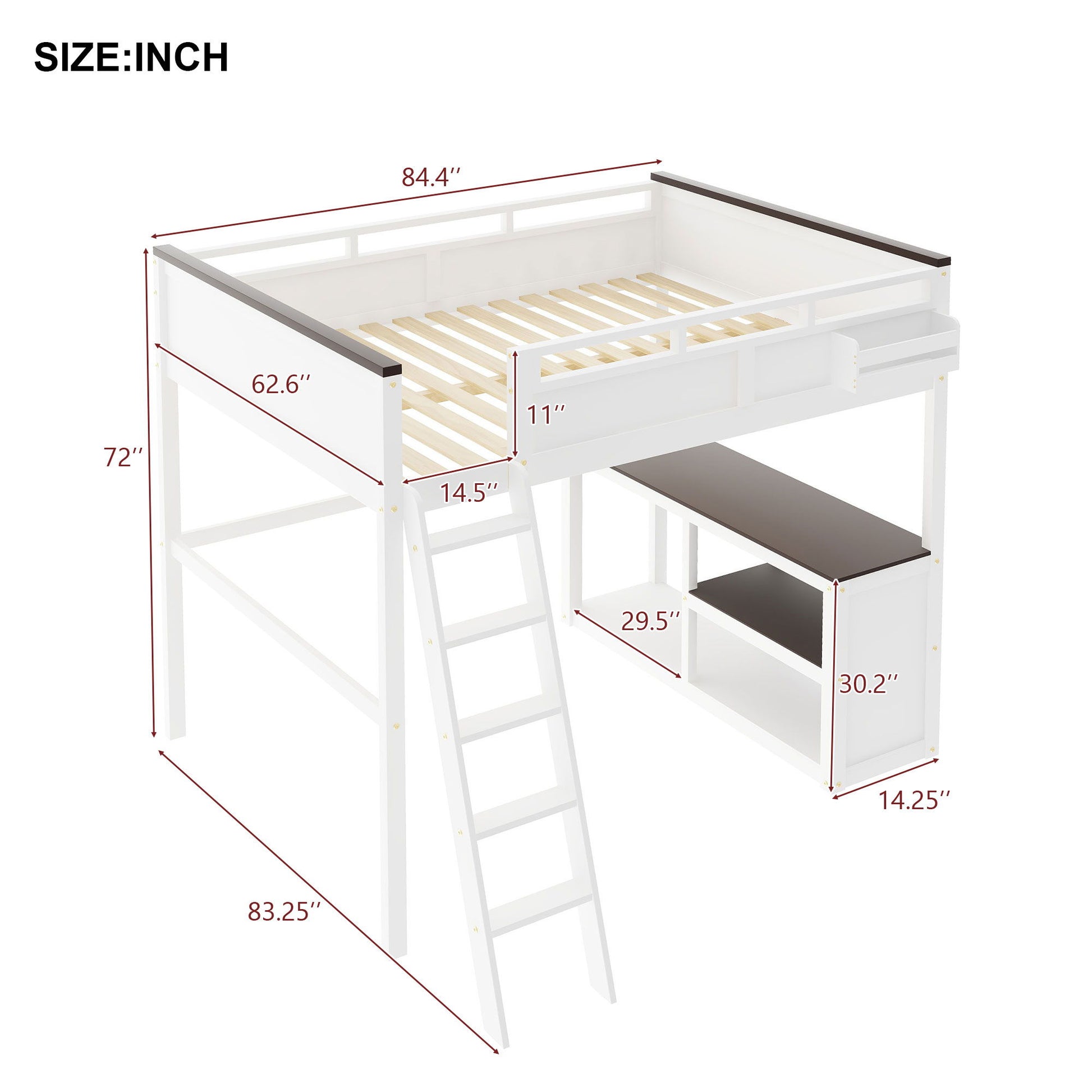 Queen Size Loft Bed With Desk, Open Shelf, Storage Box And USB Charging Station - White - The Sleep Loft - Online Mattress Showroom NYC