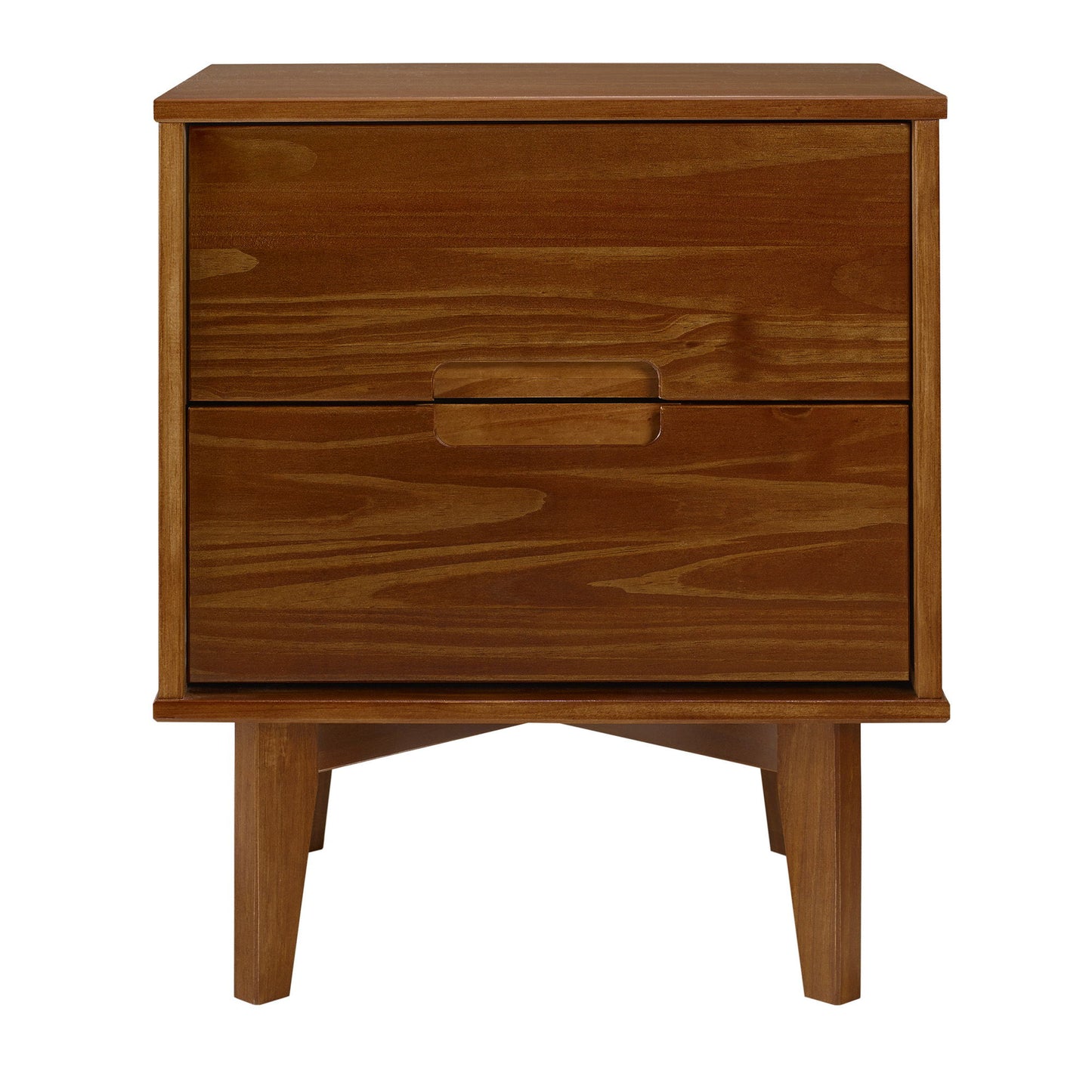 Mid-Century Modern 2 Drawer Solid Wood Nighstand With Cutout Handles - The Sleep Loft - Online Mattress Showroom NYC