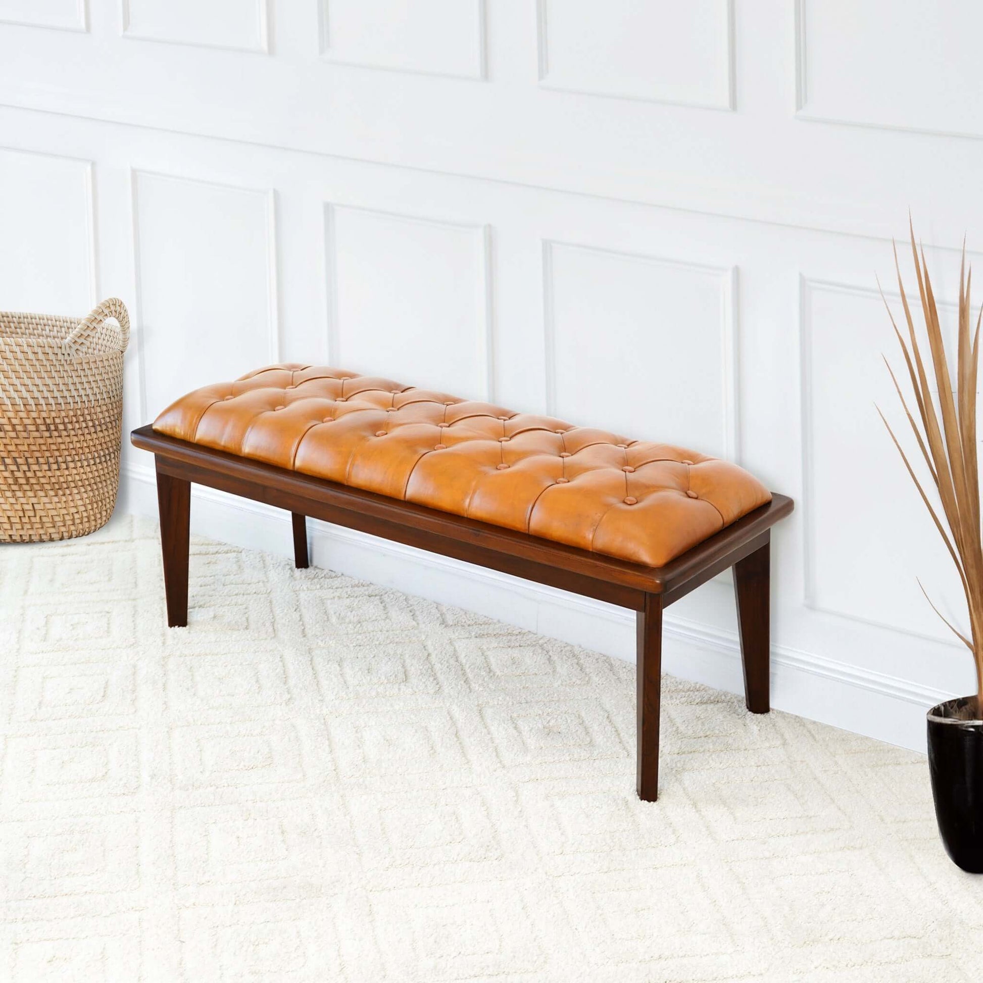 Arden - Bench With Buttons - Brown / Rustic / Tan - The Sleep Loft - Online Mattress Showroom NYC