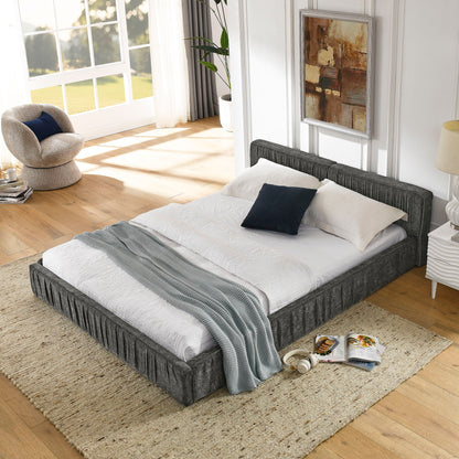 Modern Upholstered Platform Bed Frame With Pleated Design - The Sleep Loft - Online Mattress Showroom NYC