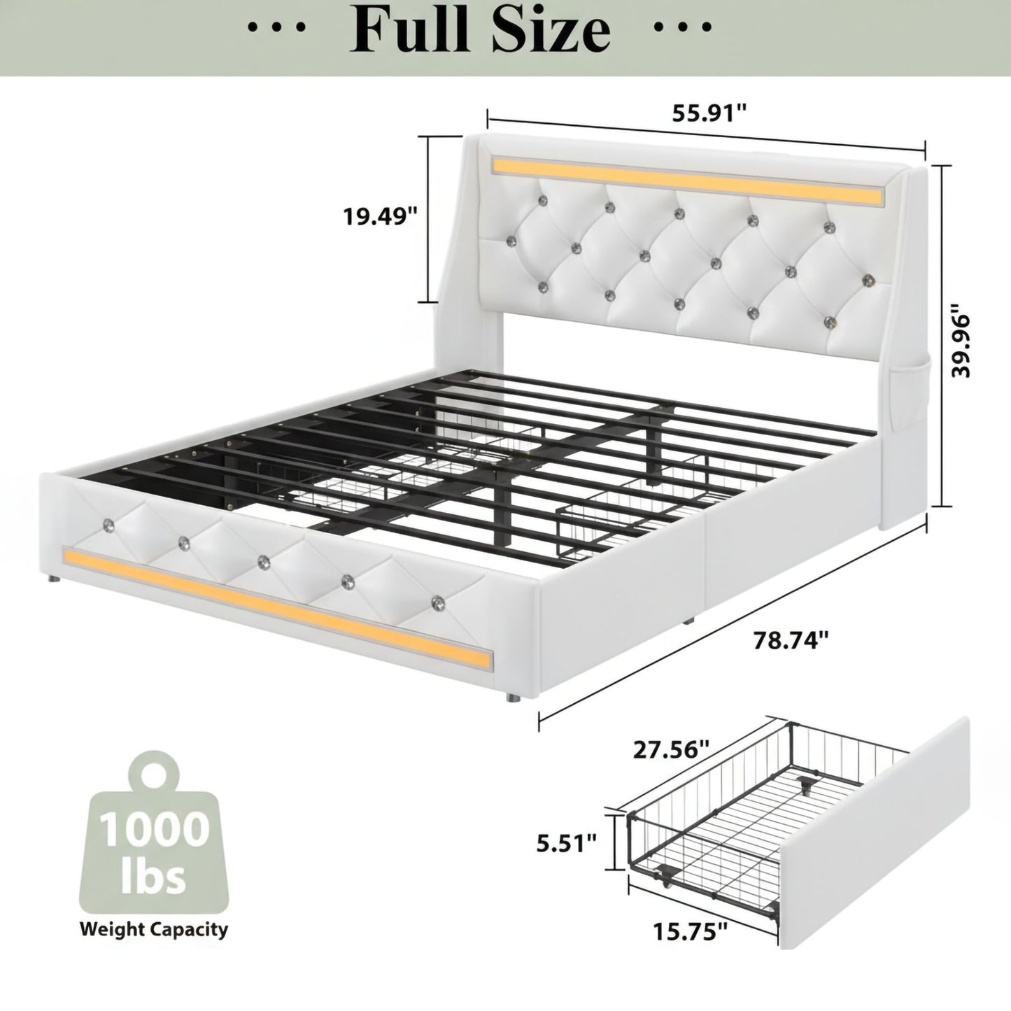 Wingback Upholstered Bed Frame With LED Lights, Charging Station - The Sleep Loft - Online Mattress Showroom NYC