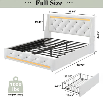 Wingback Upholstered Bed Frame With LED Lights, Charging Station - The Sleep Loft - Online Mattress Showroom NYC