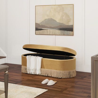 Melinda - Oval Tufted Bullion Fringe Storage Bench - The Sleep Loft - Online Mattress Showroom NYC