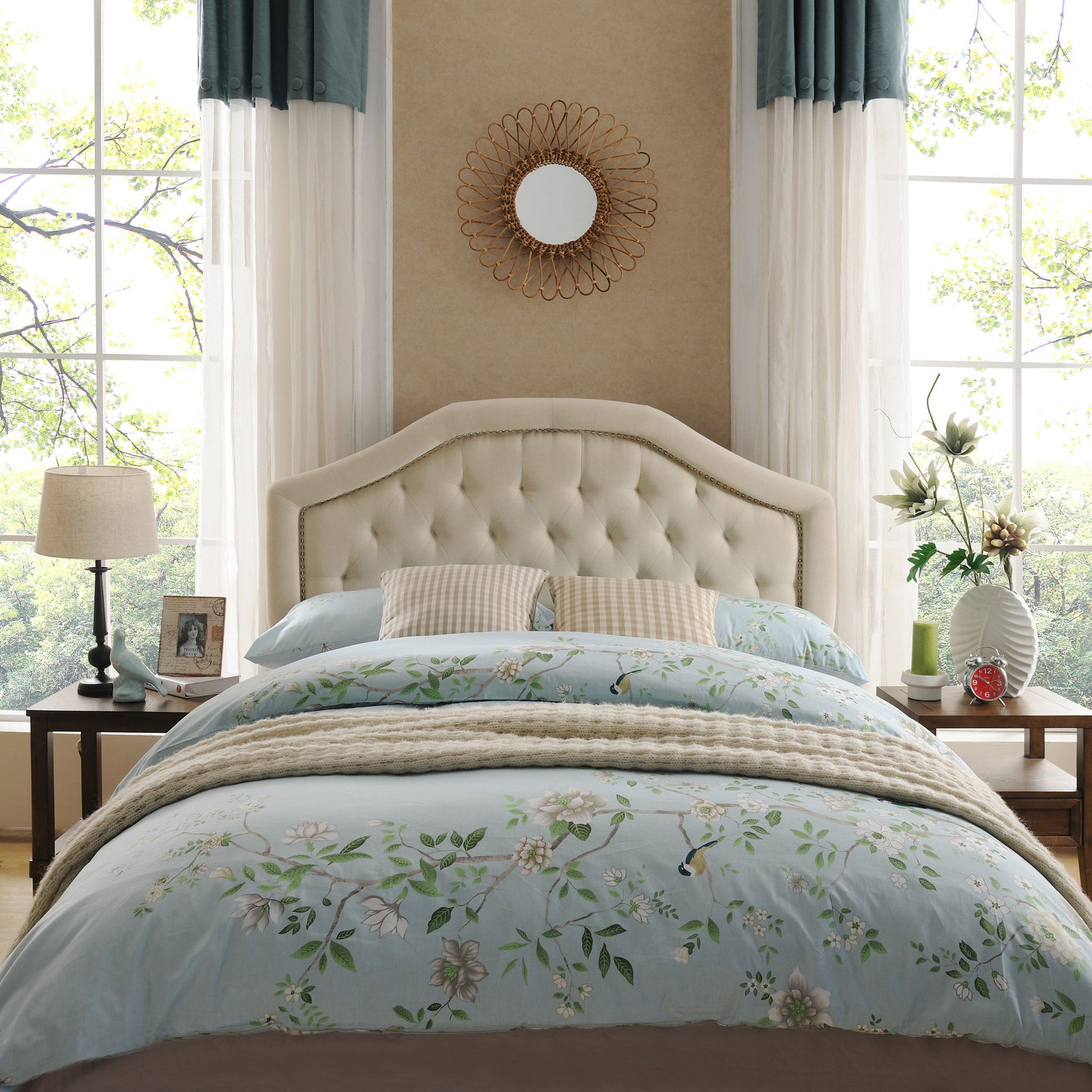 Queen & Full Size Headboard With Diamond Tufting And Nailhead Trim - Beige - The Sleep Loft - Online Mattress Showroom NYC