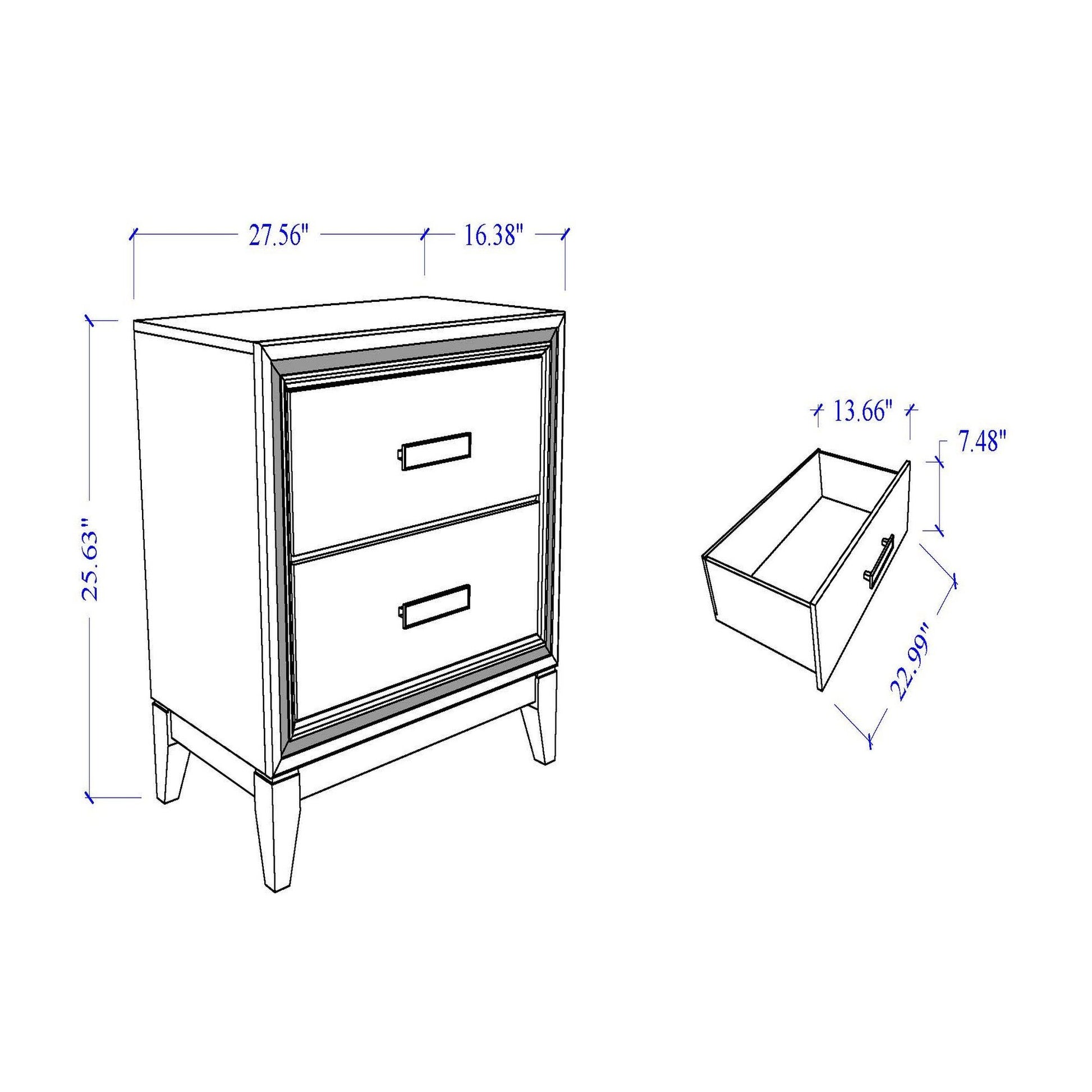 Almera - Glitter Nightstand - White - The Sleep Loft - Online Mattress Showroom NYC