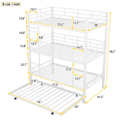 Triple Bunk Bed With Trundle, Heavy Duty Steel Construction - The Sleep Loft - Online Mattress Showroom NYC