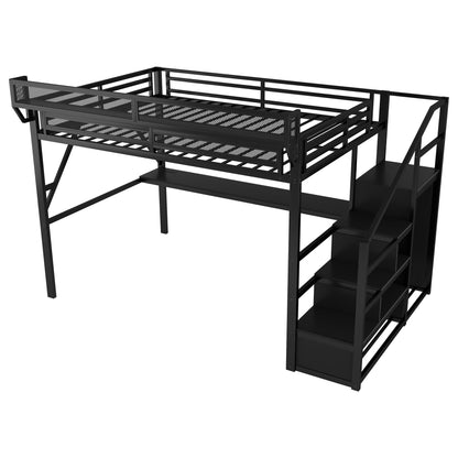 Loft Bed With Desk And Charging Station With Stairs And Light - The Sleep Loft - Online Mattress Showroom NYC