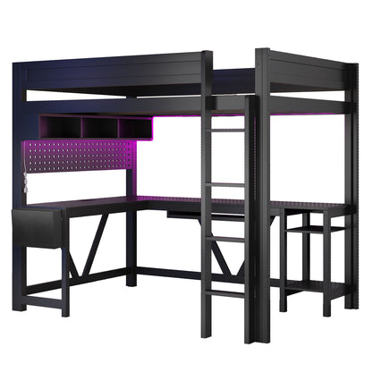 Gaming Loft Bed With Desk, Storage Shelves, LED And Charging Station - The Sleep Loft - Online Mattress Showroom NYC