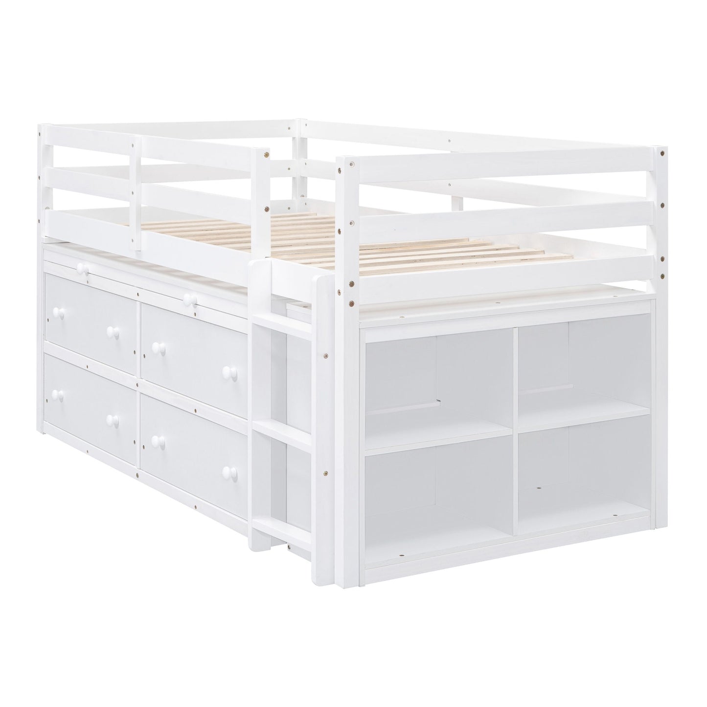 Loft Bed With Retractable Writing Desk And 4 Drawers, With Lateral Portable Desk And Shelves - The Sleep Loft - Online Mattress Showroom NYC