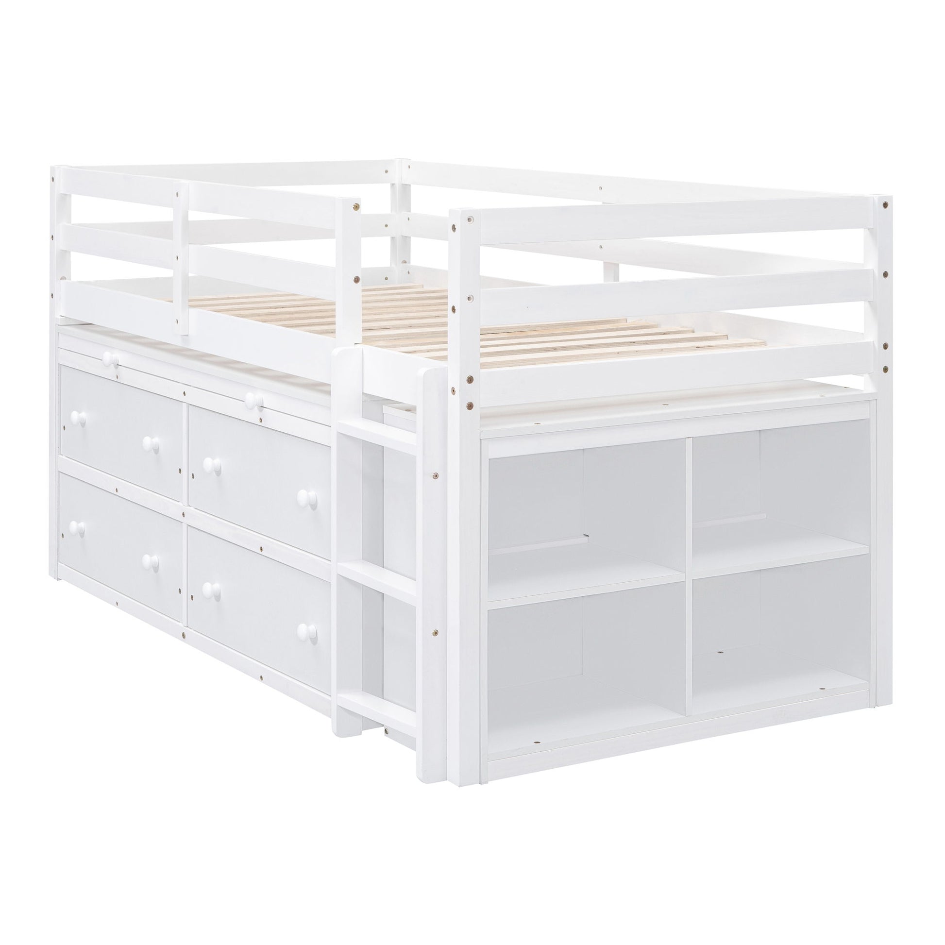 Loft Bed With Retractable Writing Desk And 4 Drawers, With Lateral Portable Desk And Shelves - The Sleep Loft - Online Mattress Showroom NYC