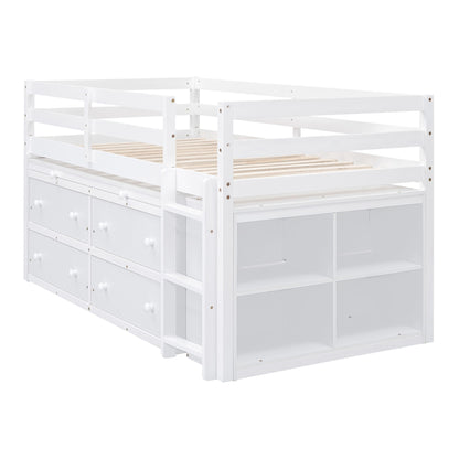 Loft Bed With Retractable Writing Desk And 4 Drawers, With Lateral Portable Desk And Shelves - The Sleep Loft - Online Mattress Showroom NYC