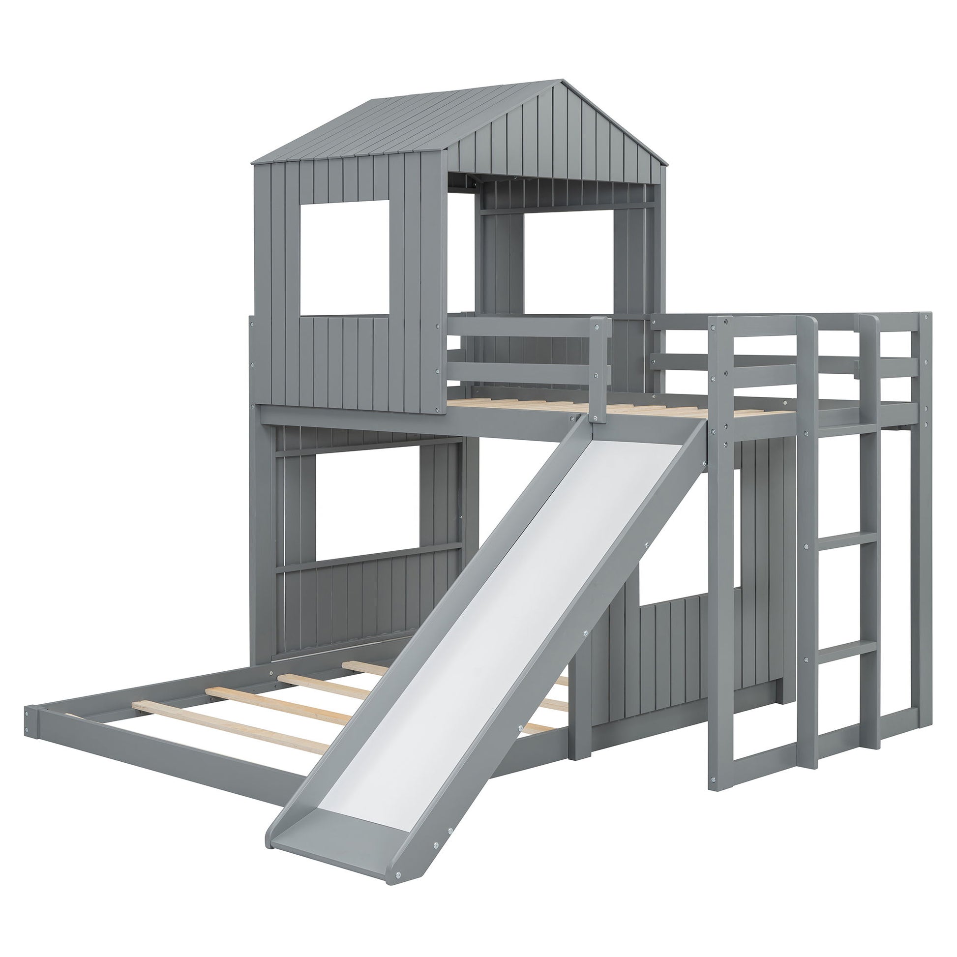 Loft Bunk Bed With Playhouse, Farmhouse, Ladder, Slide And Guardrails - The Sleep Loft - Online Mattress Showroom NYC