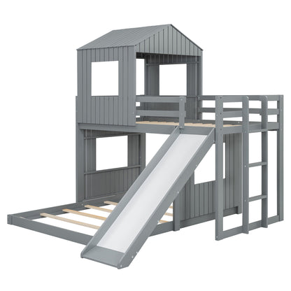 Loft Bunk Bed With Playhouse, Farmhouse, Ladder, Slide And Guardrails - The Sleep Loft - Online Mattress Showroom NYC