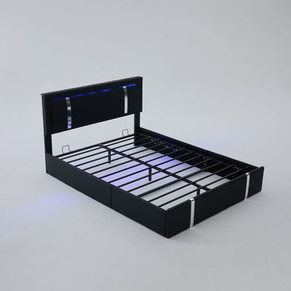 Upholstered Platform Bed Frame With Adjustable LED Headboard, USB C-Charging, Hydraulic Lift - The Sleep Loft - Online Mattress Showroom NYC