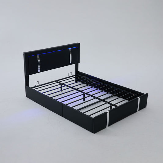 Upholstered Platform Bed Frame With Adjustable LED Headboard, USB C-Charging, Hydraulic Lift - The Sleep Loft - Online Mattress Showroom NYC