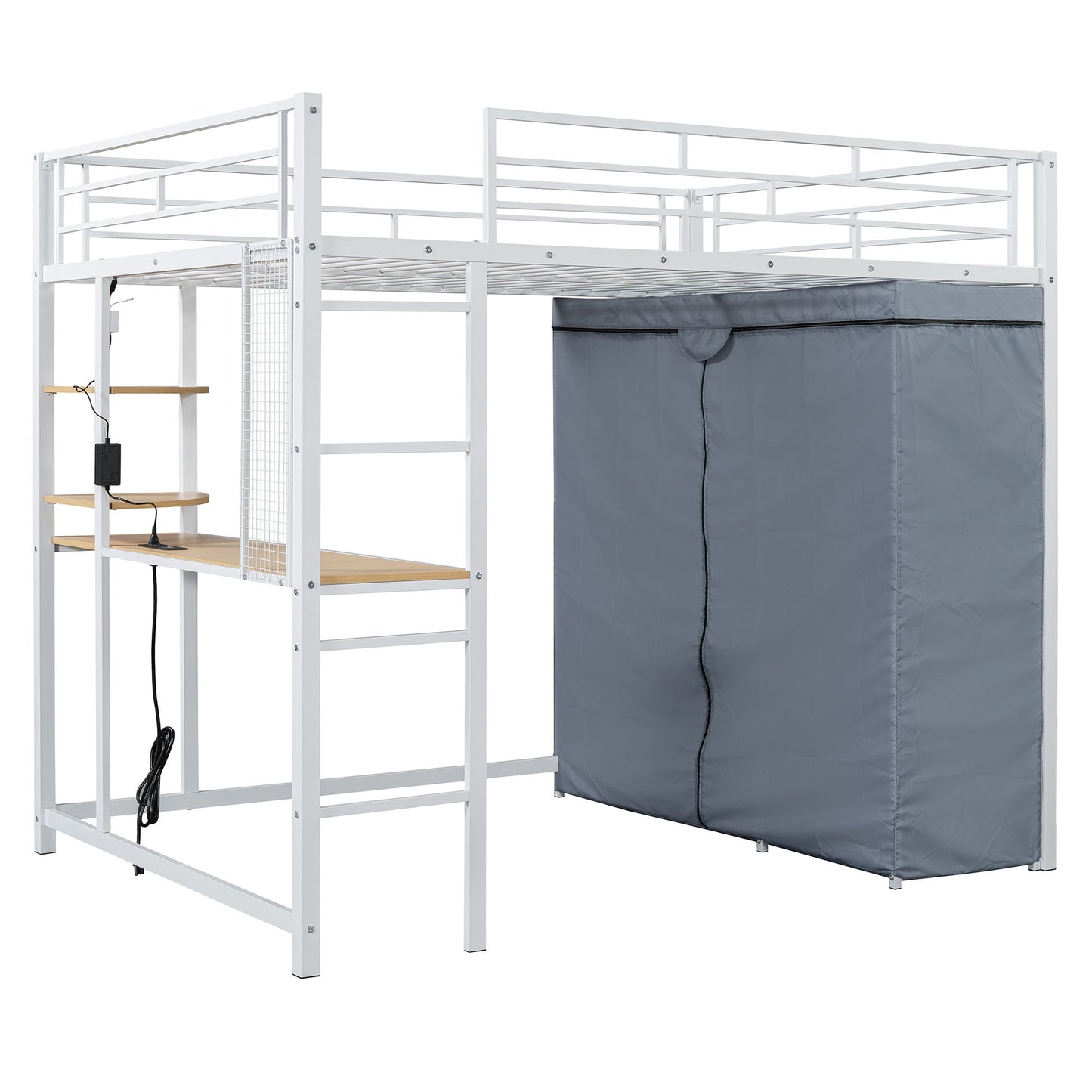 Loft Bed With Desk, Shelves, Power Outlet, LED Light And Wardrobe - The Sleep Loft - Online Mattress Showroom NYC