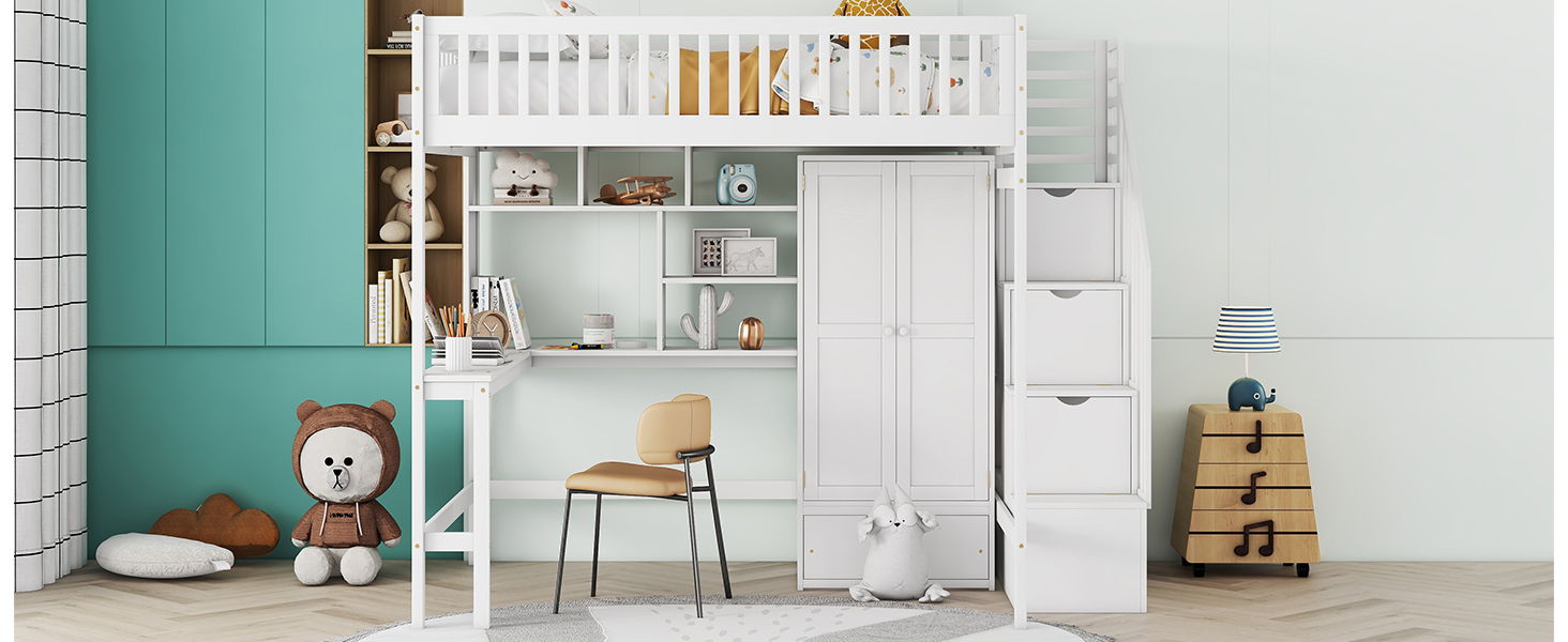 Loft Bed With Bookshelf, Drawers, Desk, And Wardrobe - The Sleep Loft - Online Mattress Showroom NYC