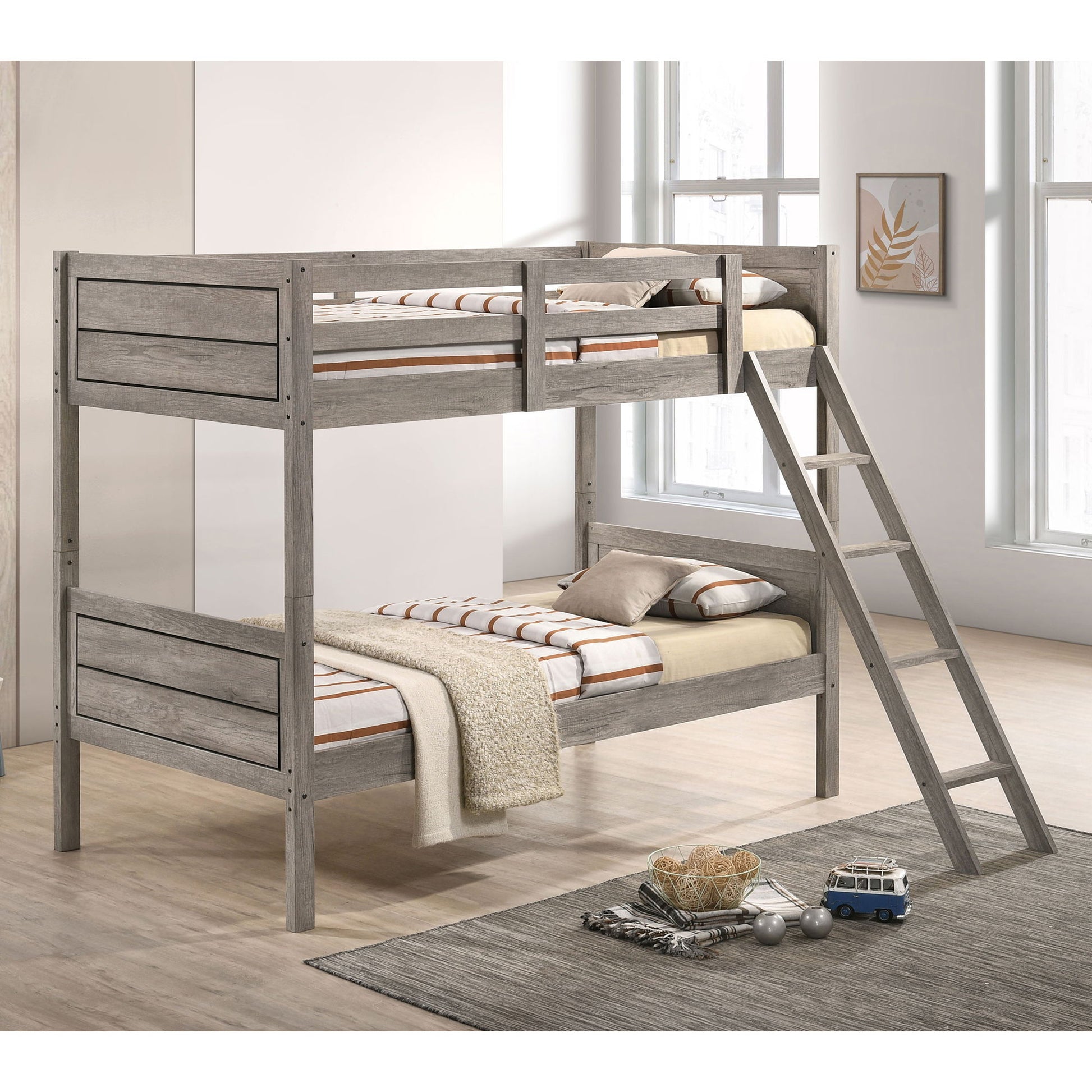Brenton - Twin Over Twin Bunk Bed With Ladder - Taupe - The Sleep Loft - Online Mattress Showroom NYC