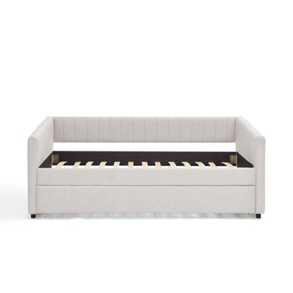 Upholstered Daybed With Trundle With Vertical Stripes - The Sleep Loft - Online Mattress Showroom NYC