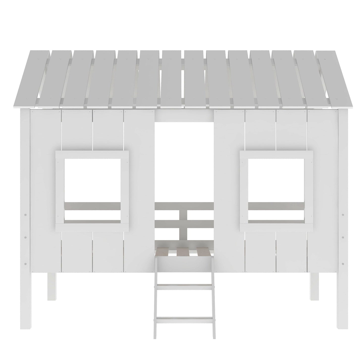 Twin Size Low Loft House Bed With Roof And 2 Front Windows - White - The Sleep Loft - Online Mattress Showroom NYC