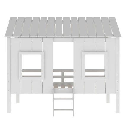 Twin Size Low Loft House Bed With Roof And 2 Front Windows - White - The Sleep Loft - Online Mattress Showroom NYC