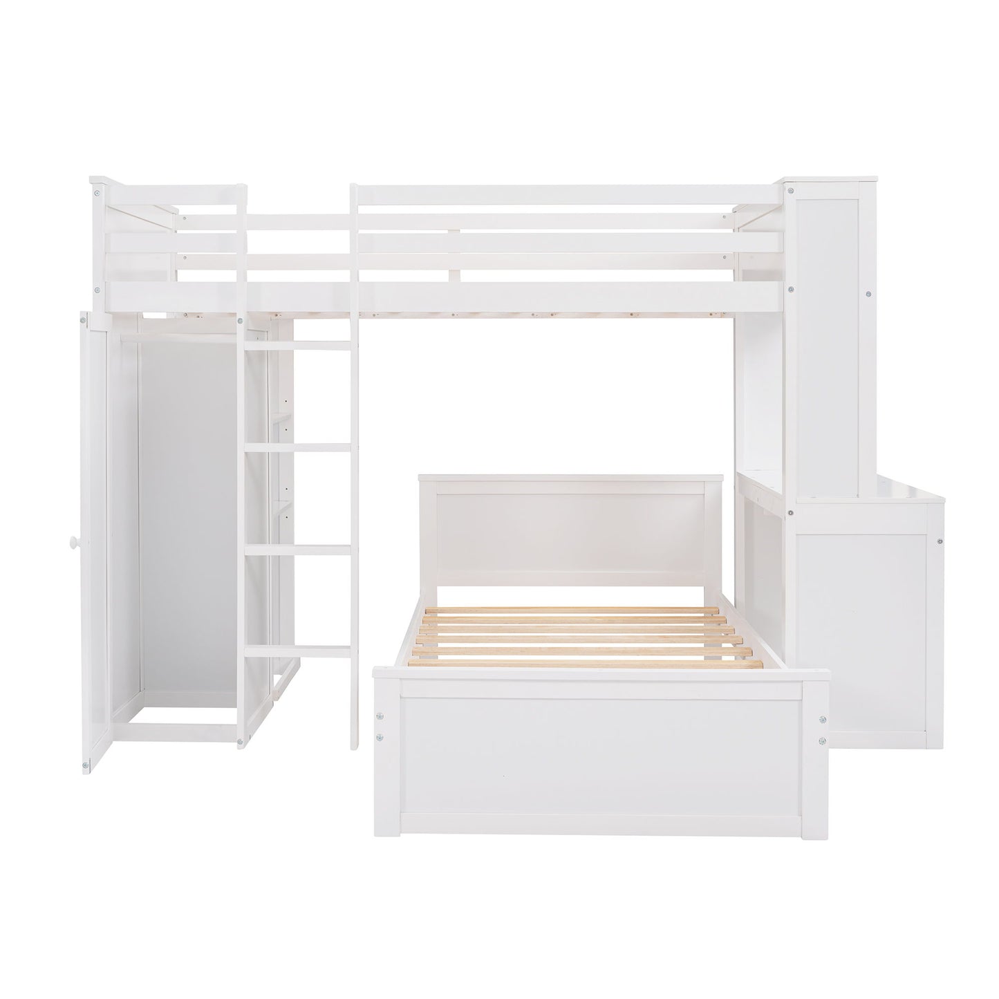 Loft Bed With A Stand Alone Bed, Shelves, Desk, And Wardrobe - The Sleep Loft - Online Mattress Showroom NYC