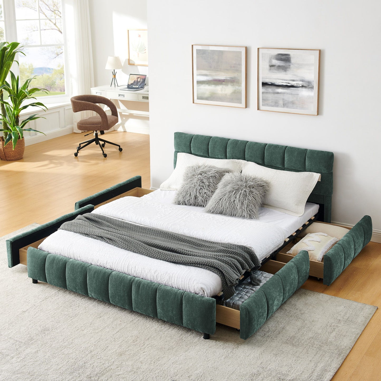 Modern Platform Bed Frame With Thick Fabric - The Sleep Loft - Online Mattress Showroom NYC